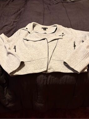 Express Light Gray Cropped Bomber Jacket